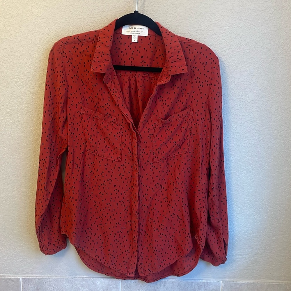 Cloth & Stone Anthropologie Red Orange Black Speckled Oversized Blouse